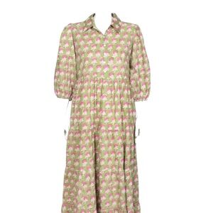 Victoria Dunn Pink and Green Long Sleeve Dress